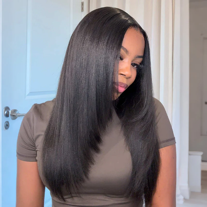 Ultra Natural Layered Yaki Straight Bob 9x6 T-Part Lace Wig – Glueless, Invisi Drawstrings, Silky Finish, Classic & Chic