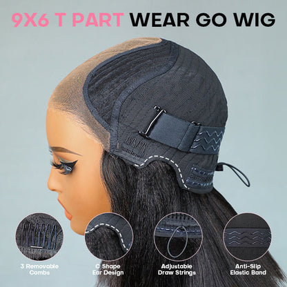 Ultra Natural Layered Yaki Straight Bob 9x6 T-Part Lace Wig – Glueless, Invisi Drawstrings, Silky Finish, Classic & Chic