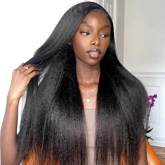 13x6 Kinky Straight Layered Cut Lace Front Wig – Glueless, Invisi Drawstring, 250% Density
